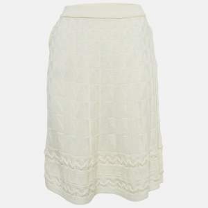 Pre Owned M Missoni Cream Wool Blend Patterned Knit Short Skirt S