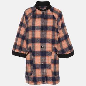 Pre Owned M Missoni Multicolor Check Tweed Cape Coat S