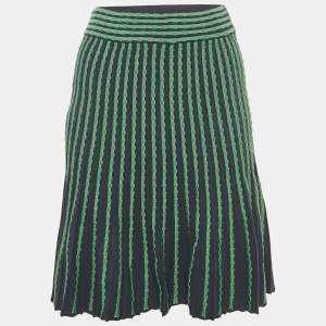 Pre Owned M Missoni Navy Blue/Green Stretch Knit Flared Short Skirt M