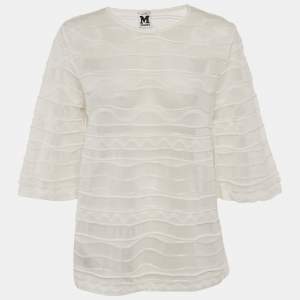 Pre Owned M Missoni White Patterned Knit Round Neck Top L