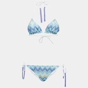 Pre Owned M Missoni Blue /Green Faded Stripe Synthetic Triangle Bikini Set S