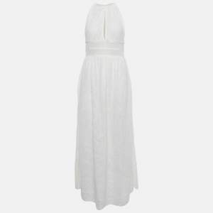 Pre Owned M Missoni White Lace Knit Halter Neck Maxi Dress L