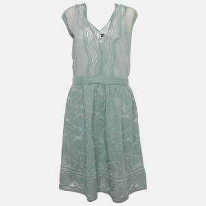 Pre Owned M Missoni Blue Patterned Lurex Knit Short Dress L 