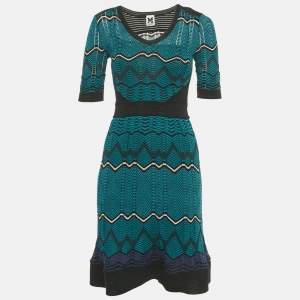Pre Owned M Missoni Blue Patterned Knit Mini Dress S