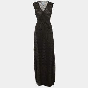 Pre Owned M Missoni Black Lurex Knit Wrap Around Maxi Dress L
