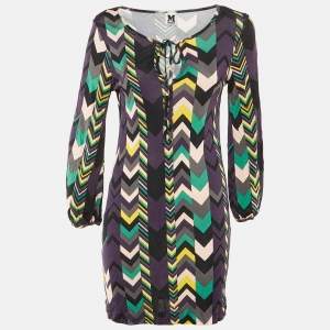 Pre Owned M Missoni Purple Arrow Print Jersey Fitted Dress S/M