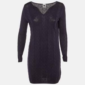 Pre Owned M Missoni Purple Zig Zag Fleece Wool Knit Mini Dress M
