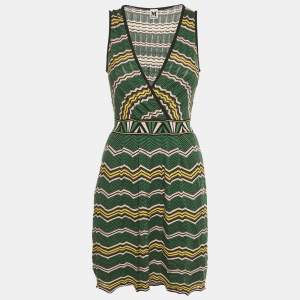 Pre Owned M Missoni Green Zig Zag Pattered Knit Mini Dress M