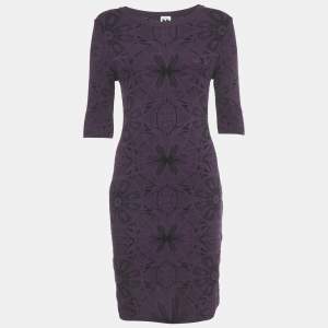 Pre Owned M Missoni Purple Floral Patterned Stretch Knit Mini Dress S