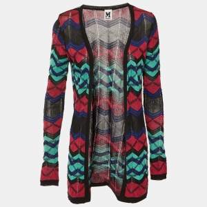 مملوكة مسبقًا M Missoni Multicolor Chevron Knit Open Front Cardigan S