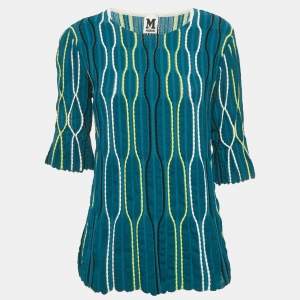 Pre Owned M Missoni Sea Green Wave Pattern Knit T-Shirt L