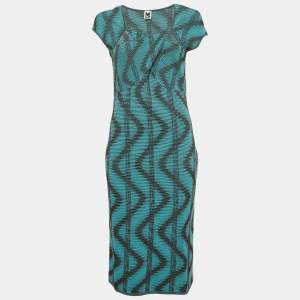 Pre Owned M Missoni Blue Zig Zag Lurex Knit Midi Dress L