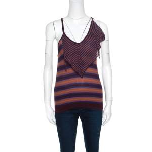 M Missoni Brown and Blue Striped Knit Tie Detail Racer Back Top M