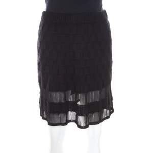 M Missoni Checkerboard Wool Knit Mesh Paneled A Line Skirt S
