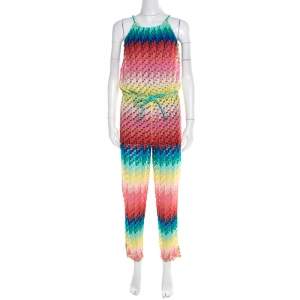 Missoni Mare Rainbow Patterned Perforated Knit Beach Cover Up Jumpsuit S