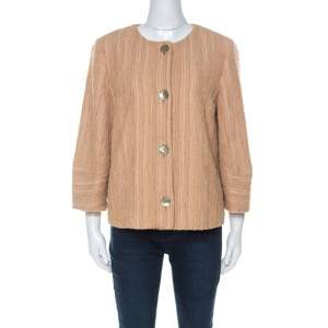 M Missoni Beige Silk Blend Boucle Knit Three Quarter Sleeve Jacket L 