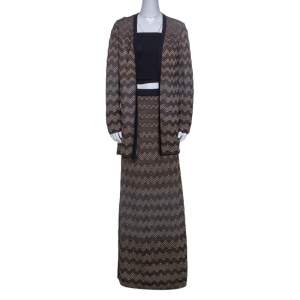 M Missoni Black and Gold Chevron Lurex Knit Skirt And Cardigan Set M