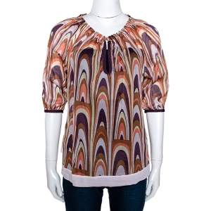 M Missoni Multicolor Printed Cotton Ruched Neckline Blouse M 