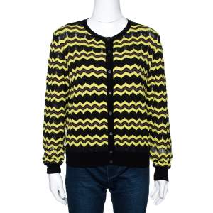 مملوكة مسبقًا كارديجان أم ميزوني أزرار أمامية تريكو متعرج أصفر L