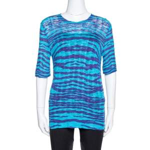 M Missoni Blue Animal Pattern Wool Blend Knit Top M