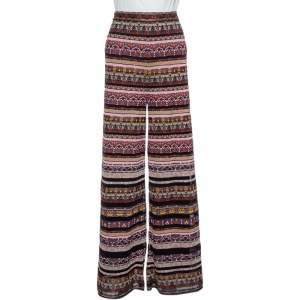 Pre Owned M Missoni Multicolor Lurex Knit Wide Leg Trousers L