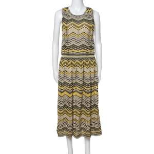 Pre Owned M Missoni Pale Yellow Lurex Chevron Knit Sleeveless Dress M