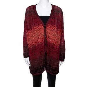 Pre Owned M Missoni Red Wavy Textured Knit Button Front Cardigan M