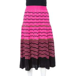 Pre Owned M Missoni Pink Zig Zag Knit A-Line Skirt L