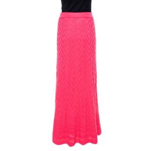 Pre Owned M Missoni Pink Zig Zag Knit Maxi Skirt M