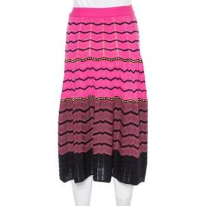 M Missoni Pink Zig Zag Knit Midi Skirt S
