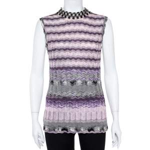 M Missoni Purple Chevron Knit Tie Up Top and Cardigan Set L