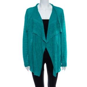 Pre Owned M Missoni Aqua Green Knit Waterfall Collar Open Front Cardigan S