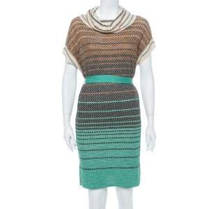 M Missoni Multicolor Striped Knit Turtleneck Belted Dress S
