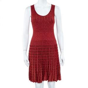 M Missoni Crimson Red Perforated Lurex Knit Sleeveless Fit & Flare Dress S