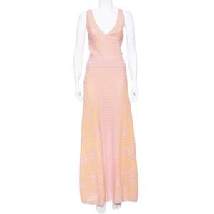 Pre Owned M Missoni Pink & Yellow Lurex Knit Crossback Detail Dress L