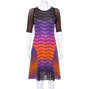Pre Owned M Missoni Multicolor Knit Paneled Midi Dress L