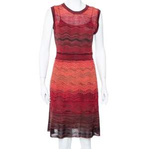 Pre Owned M Missoni Saffron Wave Knit Sleeveless Dress L
