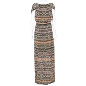 Pre Owned M Missoni Multicolor Lurex Knit Open Back Maxi Dress L