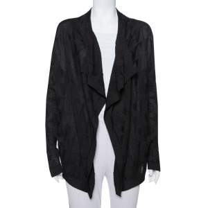 Pre Owned M Missoni Black Knit Waterfall Collar Open Front Cardigan L