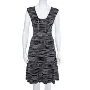 Pre Owned M Missoni Monochrome Knit Sleeveless Flared Midi Dress M