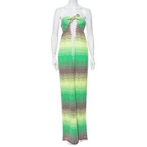 مملوكة مسبقًا M Missoni Multicolor Chevron Patterned Knit Halter Neck Maxi Dress M