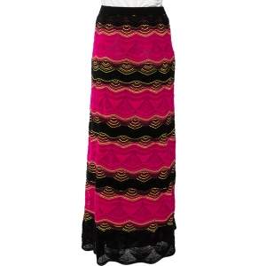 Pre Owned M Missoni Pink & Black Wavy Pointelle Knit Maxi Skirt S