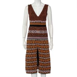 Pre Owned M Missoni Multicolor Patterned Lurex Knit Plunge Neck Sleeveless Midi Dress S
