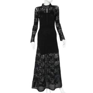 Pre Owned M Missoni Black Wave Patterned Knit High Neck Maxi Dress M