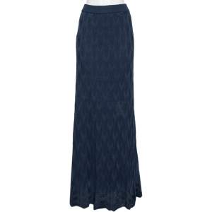 Pre Owned M Missoni Navy Blue Chevron Knit Maxi Skirt L
