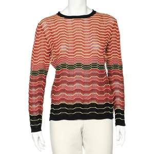 Pre Owned M Missoni Multicolor Patterned Knit Long Sleeve Top L