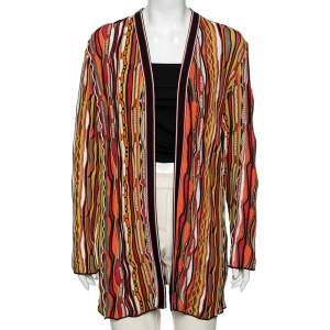 Pre Owned M Missoni Multicolor Striped Rib Knit Open Front Long Cardigan L