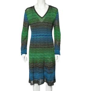 Pre Owned M Missoni Multicolor Patterned Knit Midi Dress L