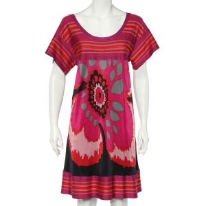 Pre Owned M Missoni Pink Floral Printed jersey & Striped Knit Dress L