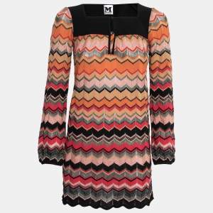 Pre Owned M Missoni Multicolor Chevron Patterned Long Sleeve Square Neck Mini Dress S